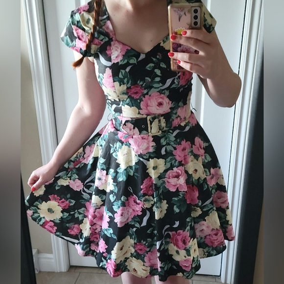 Vintage 80's does 50's sweetheart floral summer party belted dress - Picture 1 of 8